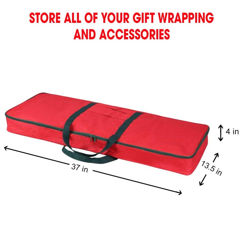 Primode Christmas Wrapping Paper Storage Bag with Pockets | Gift Wrap Organizer Container | 37â€ x 14â€ x 4â€ | Underbed Durable Box Made of 600D Oxford Material (Red) - Image 4